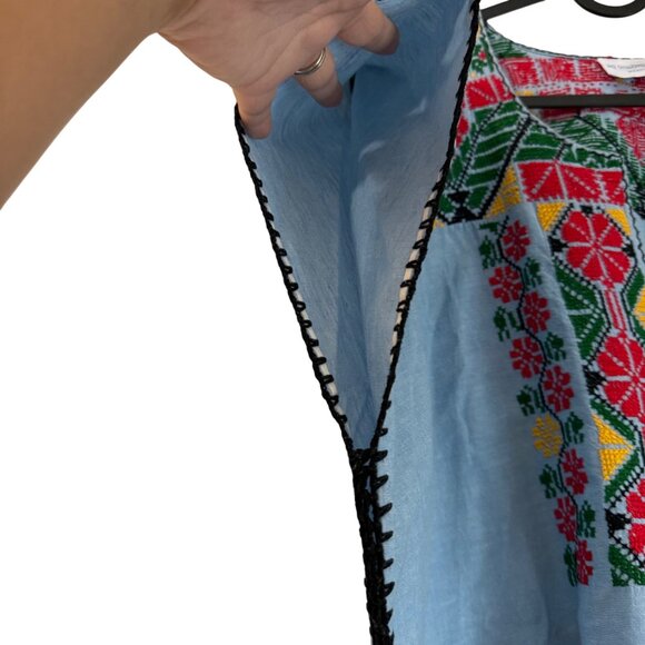 Mi Golondrina Blue Multicolor Embroidered Tunic Blouse Top Womens Size 2X - Picture 3 of 4